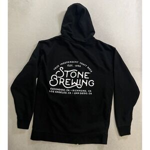 Vintage Stone Brewing Hoodie Men's Size Large Black Long Sleeve Full Zip Up Y2K
